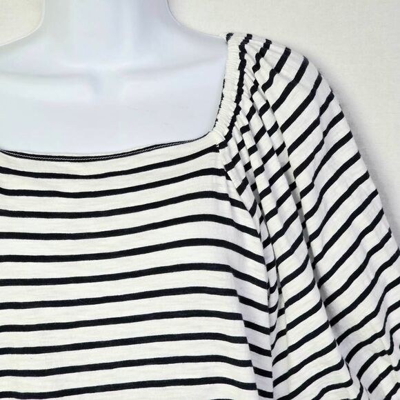 Maurices Large Black White Striped Puff Sleeve Top Women’s L - Picture 3 of 7